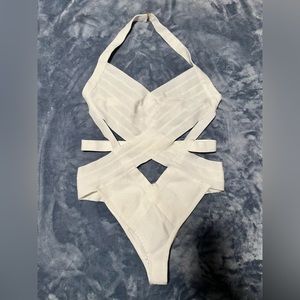 White one-piece bathing suit